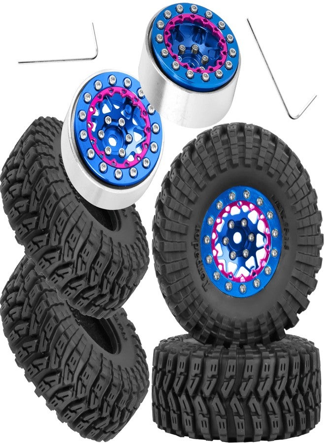 RCarmubWow 1.3 Beadlock Tire Set for 1/18 Trx4m,1/24 SCX24 FCX24 RC Crawler Car,1.3 Beadlock Wheels and Tires,Alloy Aluminium Wheels w/Swamp Claw Mud Terrain Rubber Tires,Navy Blue - Image 1